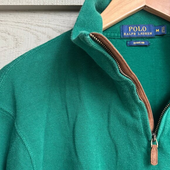 Polo Ralph Lauren Green Estate Rib 1/4 Zip Cotton Sweater Men’s Medium - Picture 6 of 10
